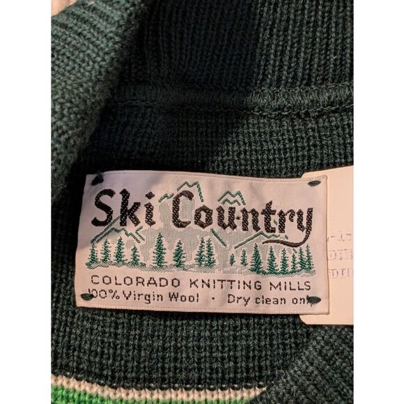 Ski Country Colorado Knitting Mills 100% Virgin Wool Green Striped Ski Sweater - Picture 4 of 11